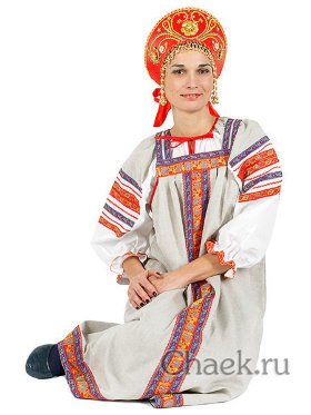 Русский народный костюм &quot;Забава&quot; льняной комплект бежевый сарафан и блузка XS-L
