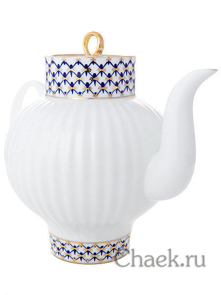 Чайник заварочный форма Волна рисунок Кобальтовая сетка Императорский фарфоровый завод