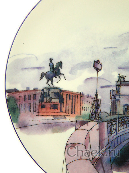 Тарелка декоративная форма Эллипс рисунок Синий мост ИФЗ