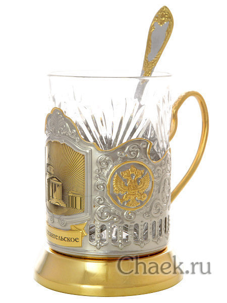 Набор подарочный из 5 подстаканников позолоченных "Усадьбы Москвы" Кольчугино