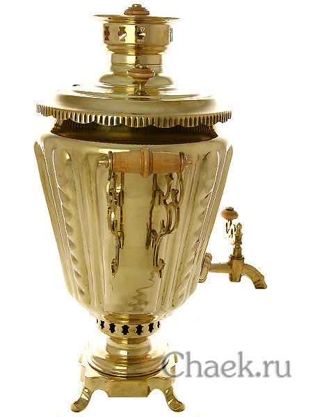 Угольный самовар 7 л желтый конус граненый с витыми ручками