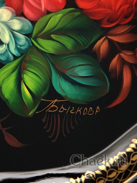 Фигурный поднос "Цветы на черном", арт. 2136