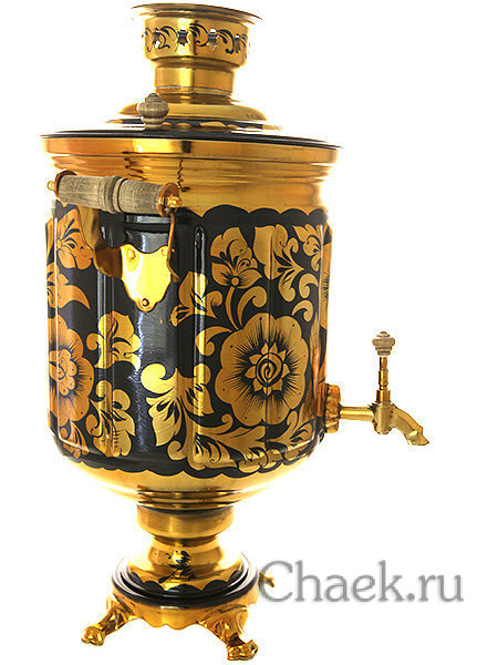 Самовар электрический 10 литров с художественной росписью "Золотые цветы на черном фоне", арт. 140218