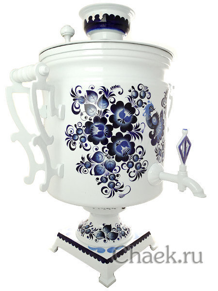 Комплект "Гжель": самовар электрический 45 литров с автоматическим отключением и заварочный чайник, арт. 110919