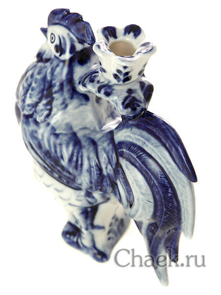 Подсвечник Петушок однорожковый Гжель, автор Жигунов А.
