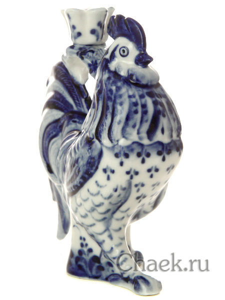 Подсвечник Петушок однорожковый Гжель, автор Жигунов А.