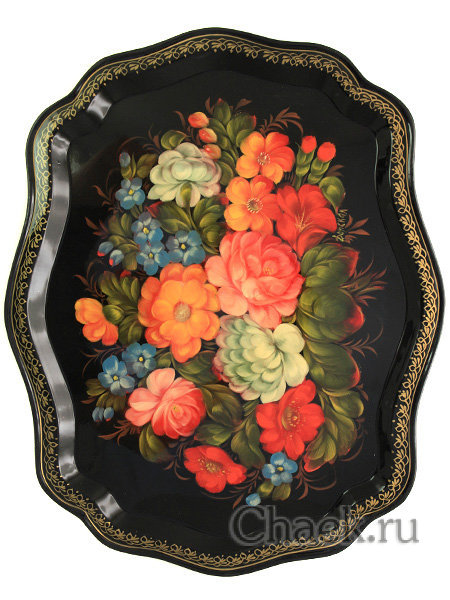 Фигурный черный поднос "Цветы", арт. 2135