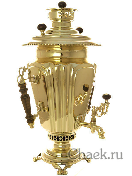 Угольный самовар 5 литров желтый конус с цыганскими ручками фабрика братьев Рузиных арт. 470600