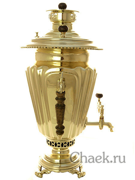 Угольный самовар 5 литров желтый конус с цыганскими ручками фабрика братьев Рузиных арт. 470600