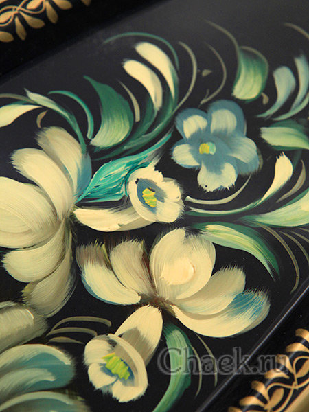 Поднос "Цветы на синем" овальный малый, арт. 8145