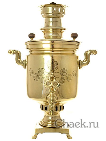 Угольный самовар 5 литров желтый цилиндр наследники фабрики В.С.Баташева, арт. 465452