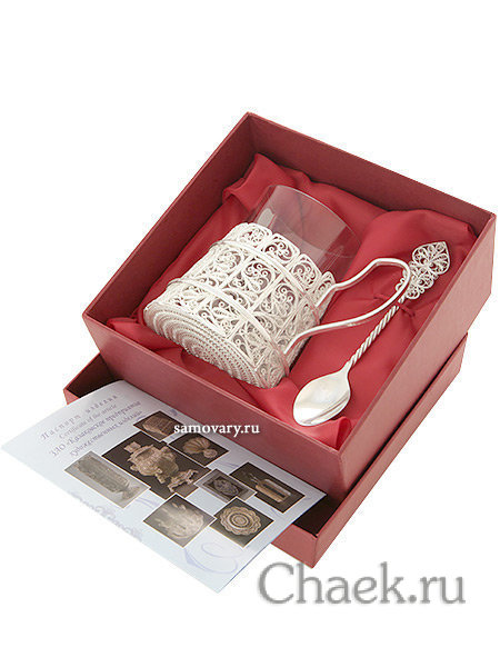 Подстаканник "Бадейка" на 1 персону в подарочном футляре Казаковская филигрань