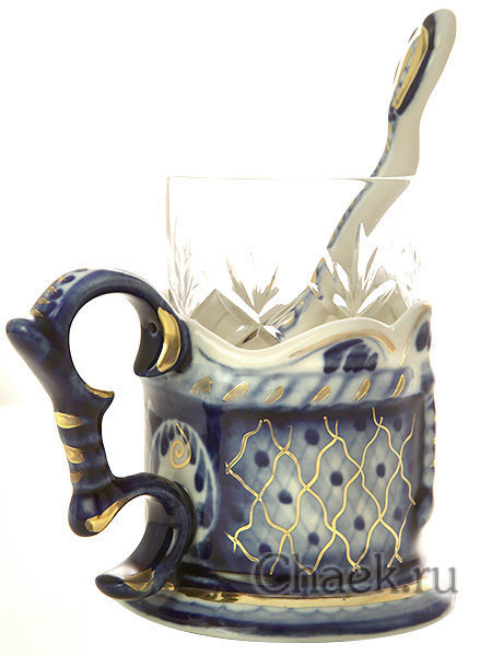 Подстаканник "Гжель" с золотом