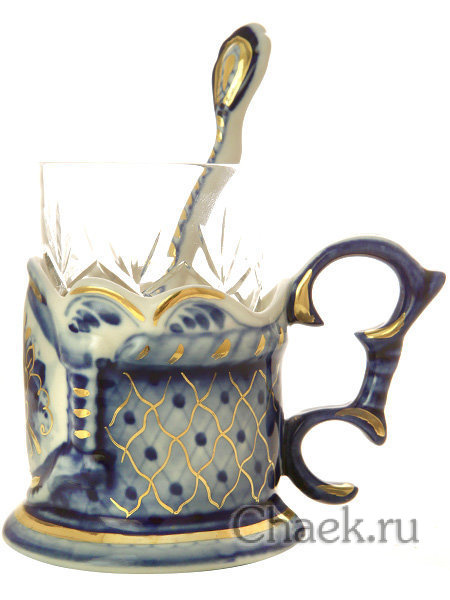 Подстаканник "Гжель" с золотом