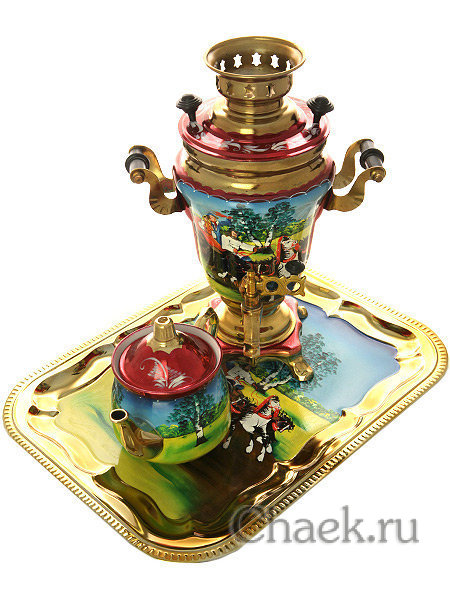 Самовар электрический в наборе 1,5 литра с художественной росписью "Тройка летняя", арт. 140252