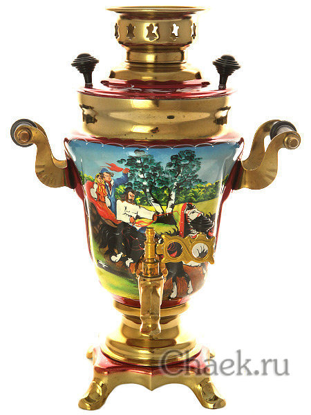 Самовар электрический в наборе 1,5 литра с художественной росписью "Тройка летняя", арт. 140252