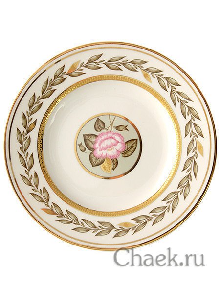 Тарелка пирожковая 180 мм форма Гербовая рисунок Нефритовый фон Императорский фарфоровый завод