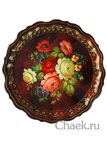 Поднос с художественной росписью "Бордовый букет", арт. 5001