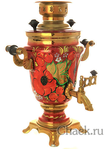 Электрический самовар 1,5 литра с художественной росписью "Букетик на бордовом" арт. 103559