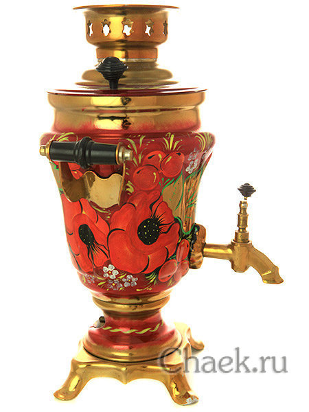 Электрический самовар 1,5 литра с художественной росписью "Букетик на бордовом" арт. 103559