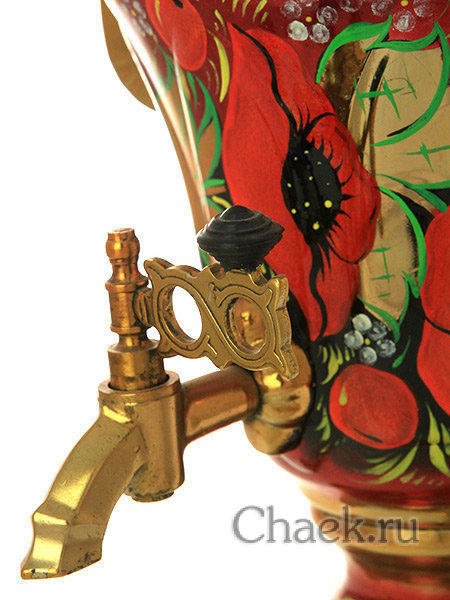 Электрический самовар 1,5 литра с художественной росписью "Букетик на бордовом" арт. 103559