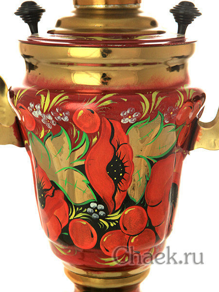 Электрический самовар 1,5 литра с художественной росписью "Букетик на бордовом" арт. 103559