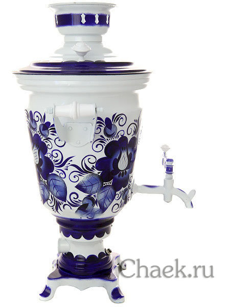 Электрический самовар 4 литра с художественной росписью "Гжель" с автоматическим отключением после закипания, арт. 140639к