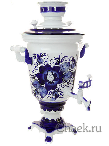 Электрический самовар 4 литра с художественной росписью "Гжель" с автоматическим отключением после закипания, арт. 140639к