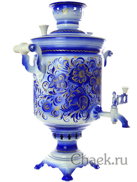 Угольный самовар с росписью "Под Гжель" 5 л