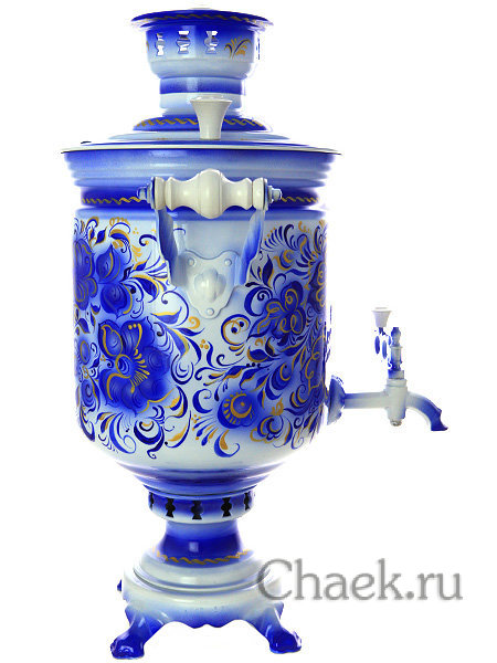 Угольный самовар с росписью "Под Гжель" 5 л
