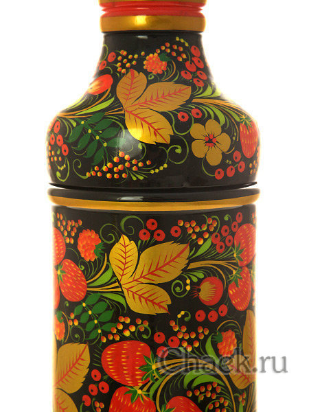 Штоф хохлома "Клубника на черном фоне", 370Х100