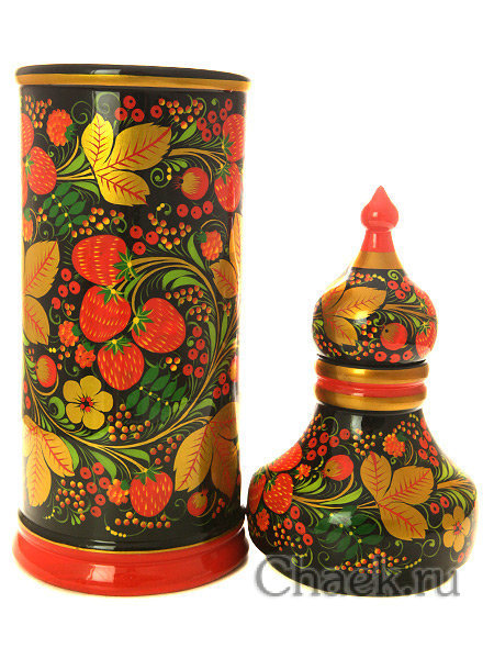 Штоф хохлома "Клубника на черном фоне", 370Х100