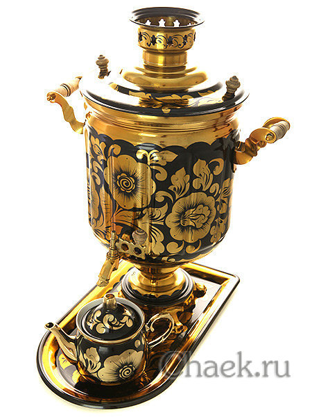 Набор самовар электрический 10 литров с художественной росписью "Золотые цветы на черном фоне", арт. 140217 Набор самовар электрический 10 литров с художественной росписью "Золотые цветы на черном фоне", арт. 140217