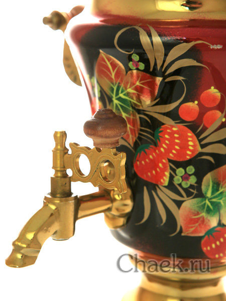 Электрический самовар 1,5 литра с художественной росписью "Земляника на бордовом фоне" арт. 110589