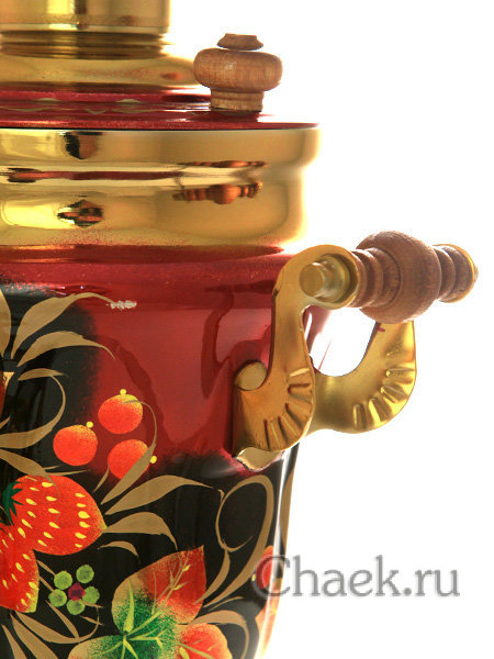 Электрический самовар 1,5 литра с художественной росписью "Земляника на бордовом фоне" арт. 110589