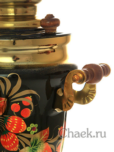 Электрический самовар 1,5 литра с художественной росписью "Земляника на черном фоне" арт. 110588