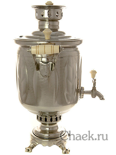 Угольный самовар 5 литров цилиндр никелированный "Листья" советский, арт. 480110