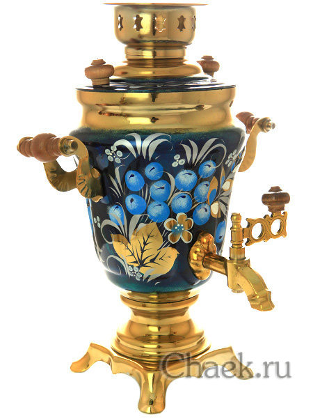 Электрический самовар 1,5 литра с художественной росписью "Зимние ягоды" арт. 110590