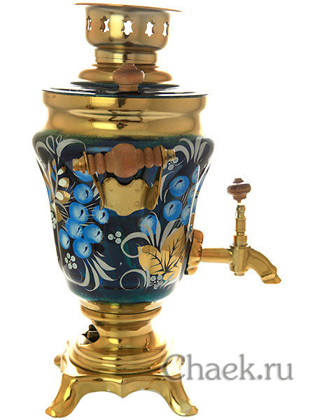 Электрический самовар 1,5 литра с художественной росписью "Зимние ягоды" арт. 110590