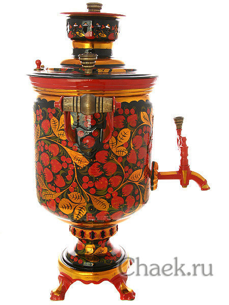 Угольный самовар с росписью "Хохлома рыжая" 5 литров