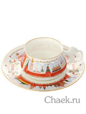 Чайная пара форма Билибина рисунок Московский кремль Императорский фарфоровый завод