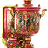 Набор самовар электрический 10 литров с художественной росписью "Хохлома на красном фоне мелкая", арт. 131066