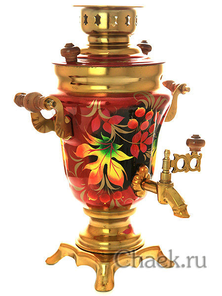 Электрический самовар 1,5 литра с художественной росписью "Клен на бордовом фоне" арт. 110591