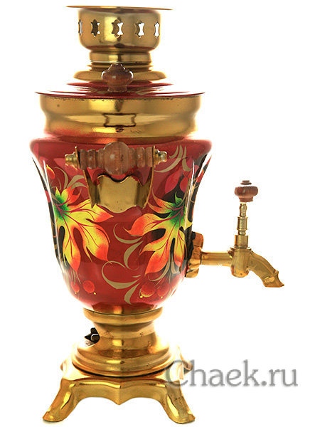 Электрический самовар 1,5 литра с художественной росписью "Клен на бордовом фоне" арт. 110591