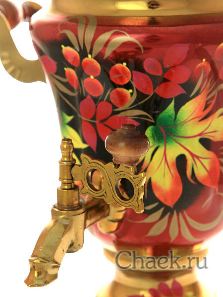 Электрический самовар 1,5 литра с художественной росписью "Клен на бордовом фоне" арт. 110591