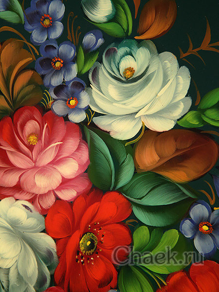 Поднос с художественной росписью "Композиция на черном фоне", круглый малый, арт. 5013