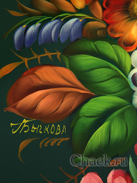 Поднос с художественной росписью "Композиция на черном фоне", круглый малый, арт. 5013