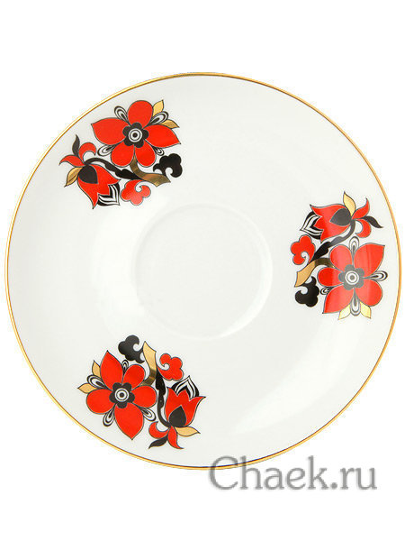 Чайная пара форма Весенняя рисунок Красные петушки Императорский фарфоровый завод