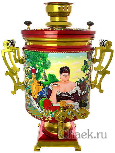 Электрический самовар 45 литров "Буфетный" с художественной росписью "Купчиха за чаем", арт. 145045