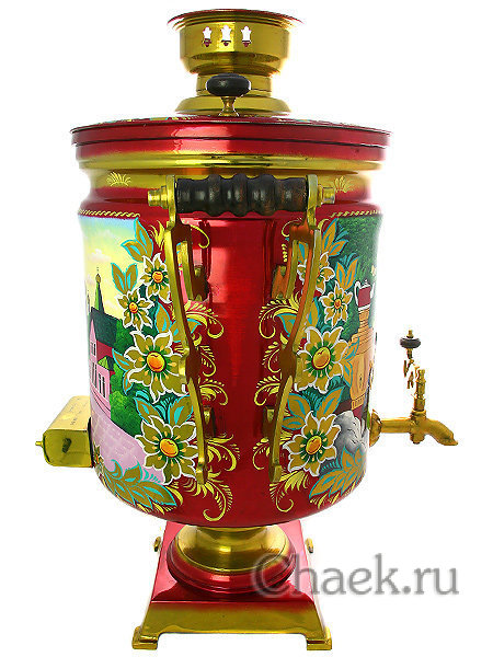 Электрический самовар 45 литров "Буфетный" с художественной  росписью "Купчиха за чаем", арт. 145045